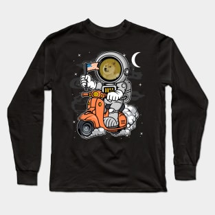 Astronaut Scooter Dogecoin DOGE Coin To The Moon Crypto Token Cryptocurrency Blockchain Wallet Birthday Gift For Men Women Kids Long Sleeve T-Shirt